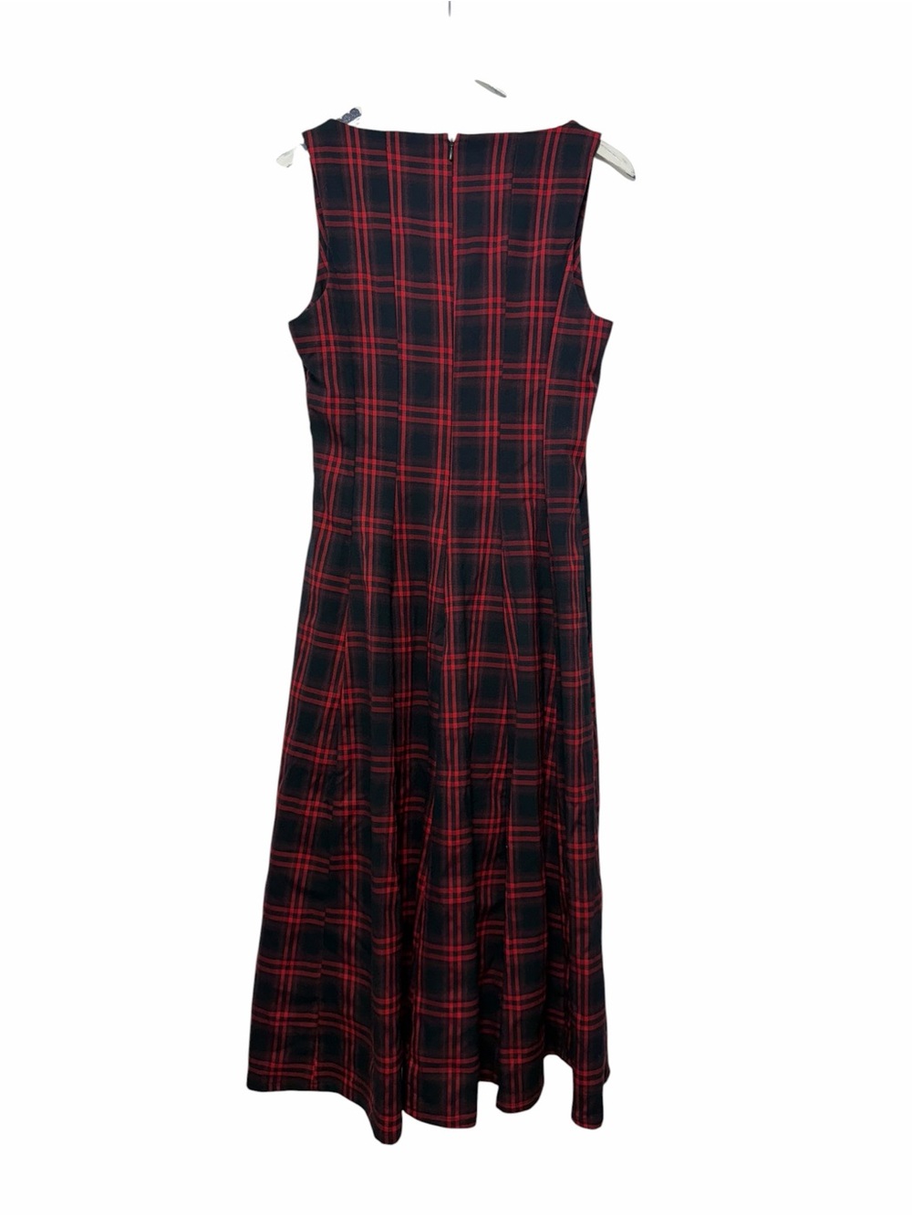 Avec Les Filles Red Black Plaid Midi Dress V-Neck Pockets Size 12 - Picture 4 of 7